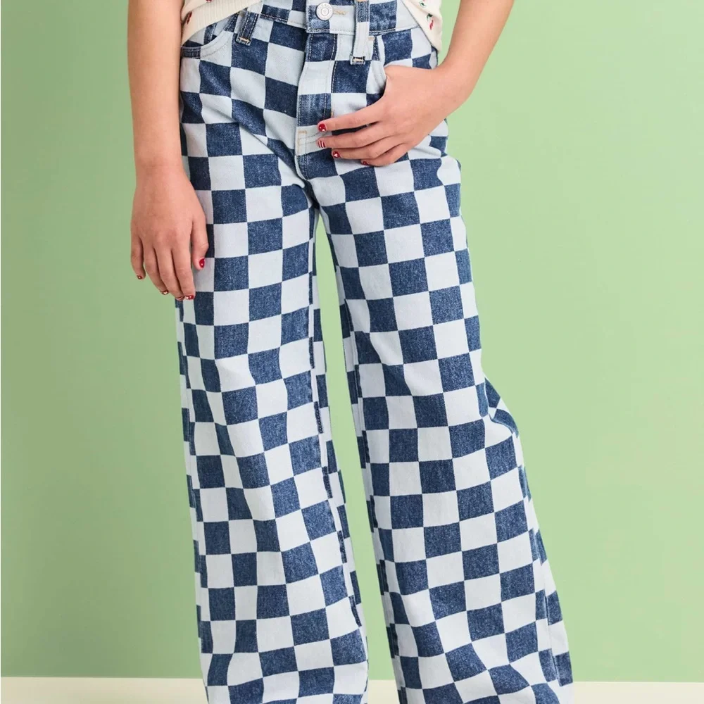 Old Navy Blue and White Checkerboard Kids Jeans